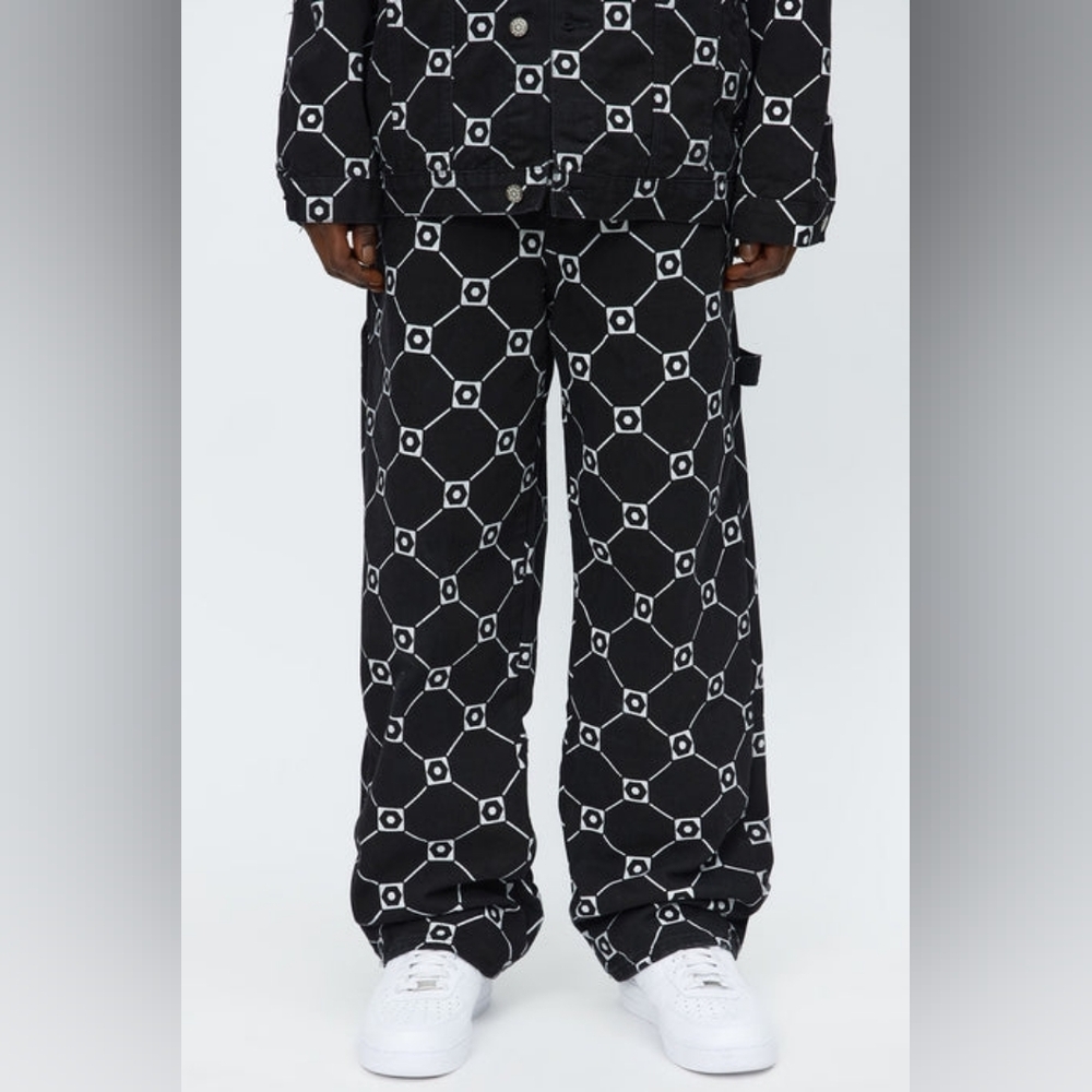 South Pole Black and White Baggy Monogram Jeans